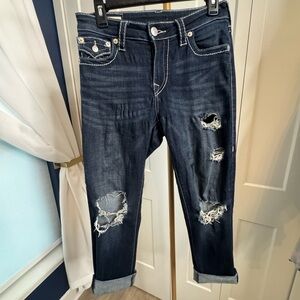 True Religion Dark Blue Distressed Boyfriend Jeans